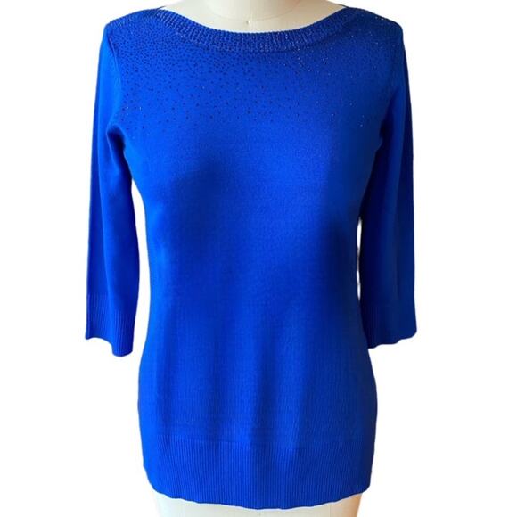 NWT - CABLE & GAUGE Blue Long Sleeve Pullover Sweater with Sparkles ~ Size SMALL - Picture 2 of 6